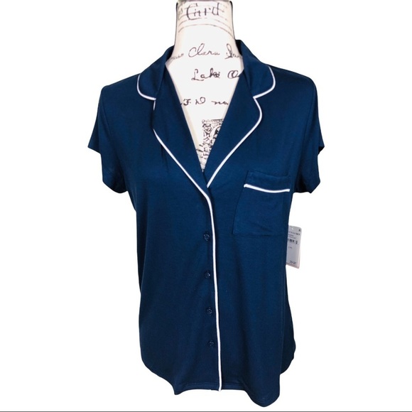 Shimera Knit Bedtime Pajama Top Size XS Navy Blue Button Close Unlined - Picture 3 of 9